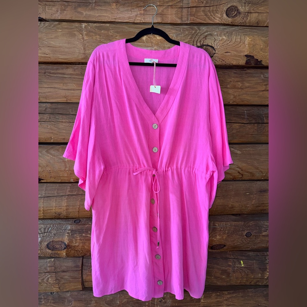 entro Bright Pink Midi Button-Front Dress